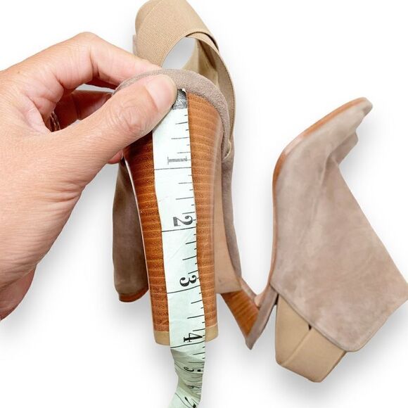 Stuart Weitzman Taupe Suede Peep Toe Stacked Cone Heel Booties Women’s Size 9.5M - Picture 7 of 10